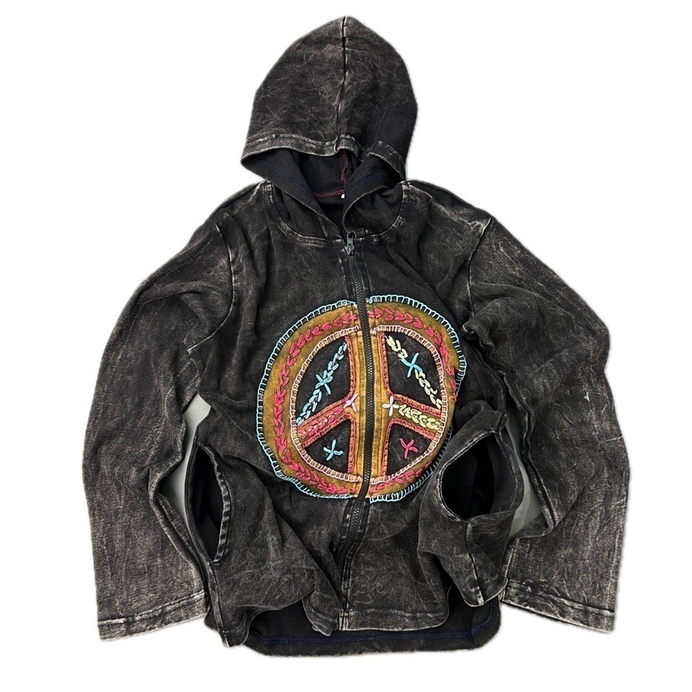 Vintage Embroidered Peace Sign Hoodie - Picture 4 of 8